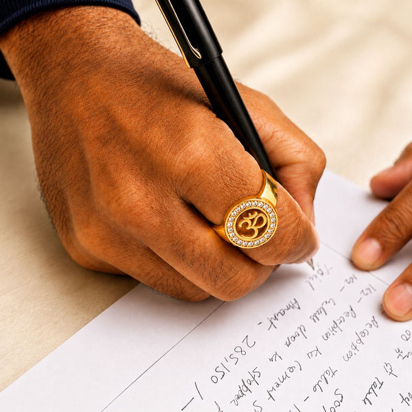 OM Ring for men | Adjustable Brass Ring in 18k Gold Plating | 1 year warranty