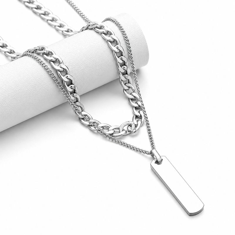 Titanium Steel Tag Pendant for men & Boys with Duel chain | Anti tarnish & Daily Wear with 6 months Warranty
