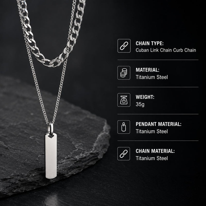 Titanium Steel Tag Pendant for men & Boys with Duel chain | Anti tarnish & Daily Wear with 6 months Warranty