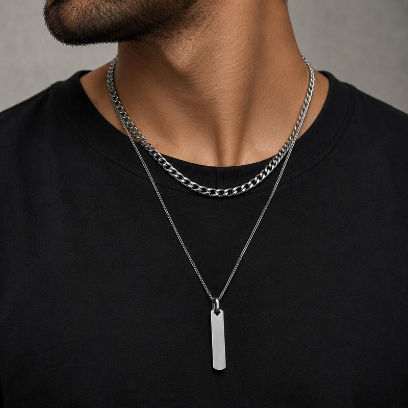 Titanium Steel Tag Pendant for men & Boys with Duel chain | Anti tarnish & Daily Wear with 6 months Warranty