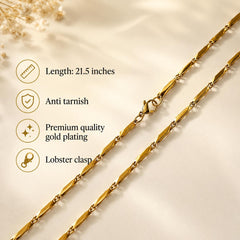 Rice Chain for Men (21.5 Inch) | Stainless Steel & Anti Tarnish Gold Plated Chain