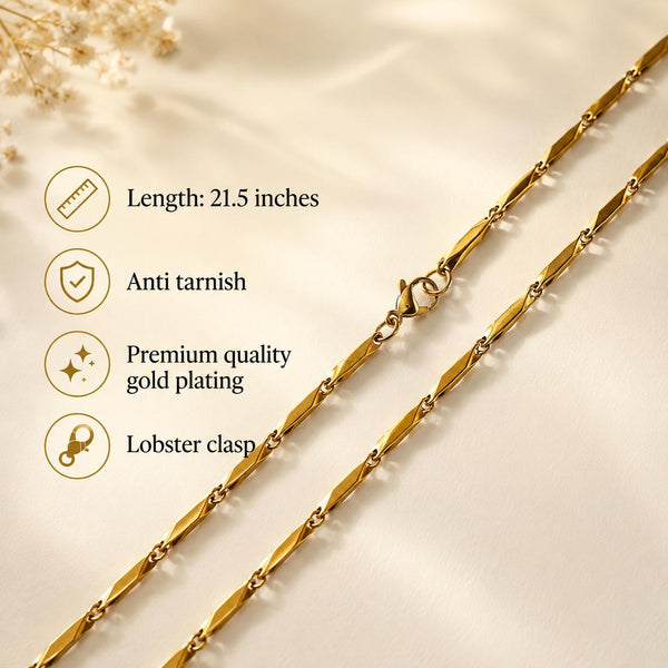 Rice Chain for Men (21.5 Inch) | Stainless Steel & Anti Tarnish Gold Plated Chain