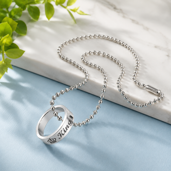 King Engraved Ring Pendant with Chain for Men | Stainless Steel & Anti Tarnish | Best Gift for Men
