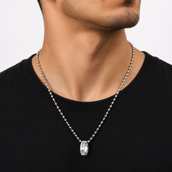 King Engraved Ring Pendant with Chain for Men | Stainless Steel & Anti Tarnish | Best Gift for Men