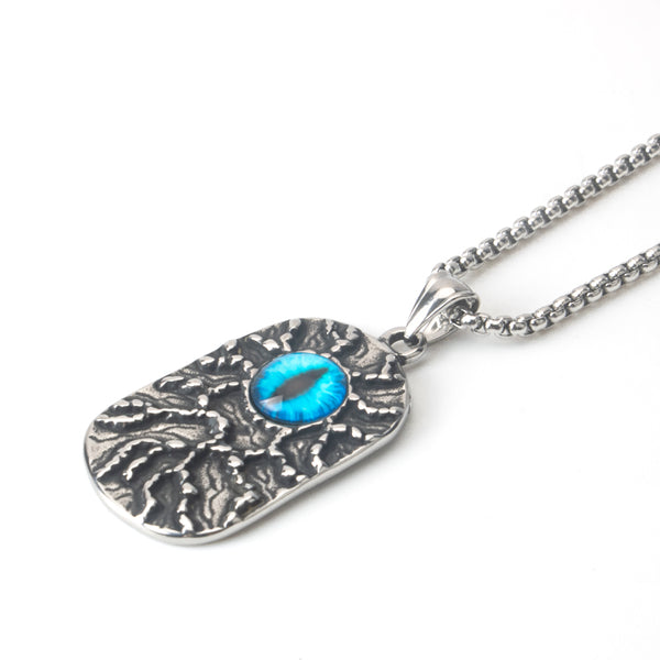 Evil Eye Stoneage Pendant for Men | Stainless Steel Textured Pendant with chain | Anti-Tarnish & Hypoallergenic - 55cm