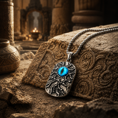 Evil Eye Stoneage Pendant for Men | Stainless Steel Textured Pendant with chain | Anti-Tarnish & Hypoallergenic - 55cm
