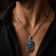Evil Eye Stoneage Pendant for Men | Stainless Steel Textured Pendant with chain | Anti-Tarnish & Hypoallergenic - 55cm