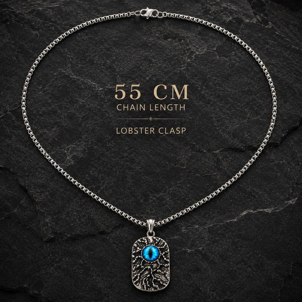Evil Eye Stoneage Pendant for Men | Stainless Steel Textured Pendant with chain | Anti-Tarnish & Hypoallergenic - 55cm