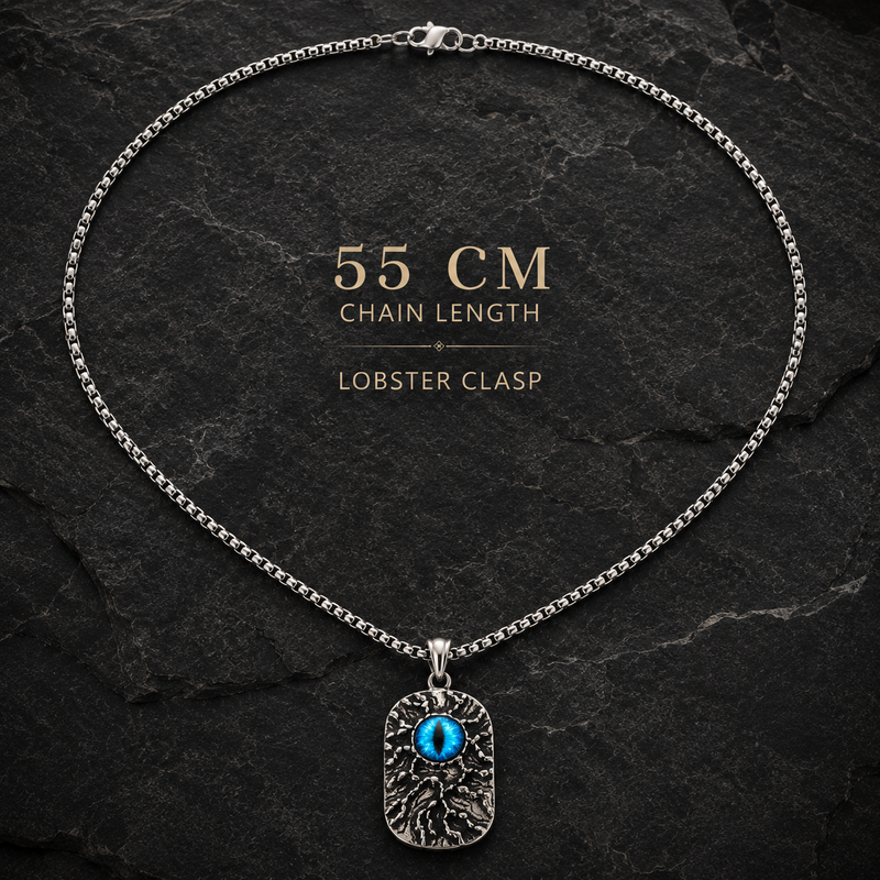 Evil Eye Stoneage Pendant for Men | Stainless Steel Textured Pendant with chain | Anti-Tarnish & Hypoallergenic - 55cm