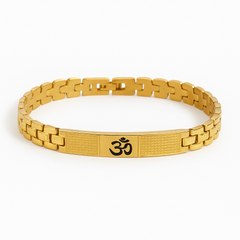Om Bracelet for Men – Small | 18K Gold Plated Stainless Steel Adjustable | Spiritual Jewellery with Om Engraving | Religious Bracelet for Men