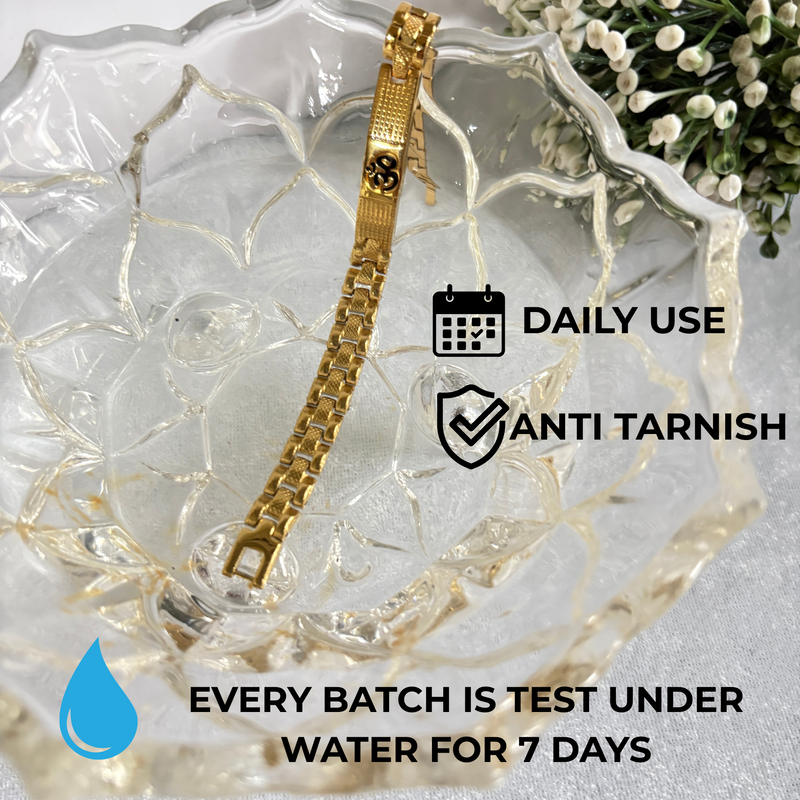 Om Bracelet for Men – Small | 18K Gold Plated Stainless Steel Adjustable | Spiritual Jewellery with Om Engraving | Religious Bracelet for Men
